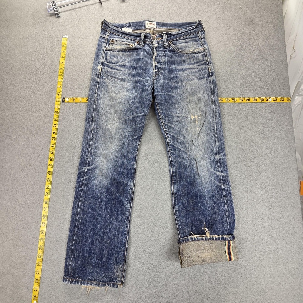 Edwin Jeans Mens Blue Selvedge ED-47 Regular Whiskers Honeycomb Fits 30x28